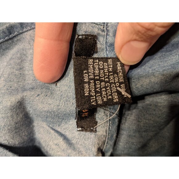 Robert Louis Denim Tunic Shirt Top M Blue Faded Selvage Hem Cold Shoulder - Picture 6 of 6